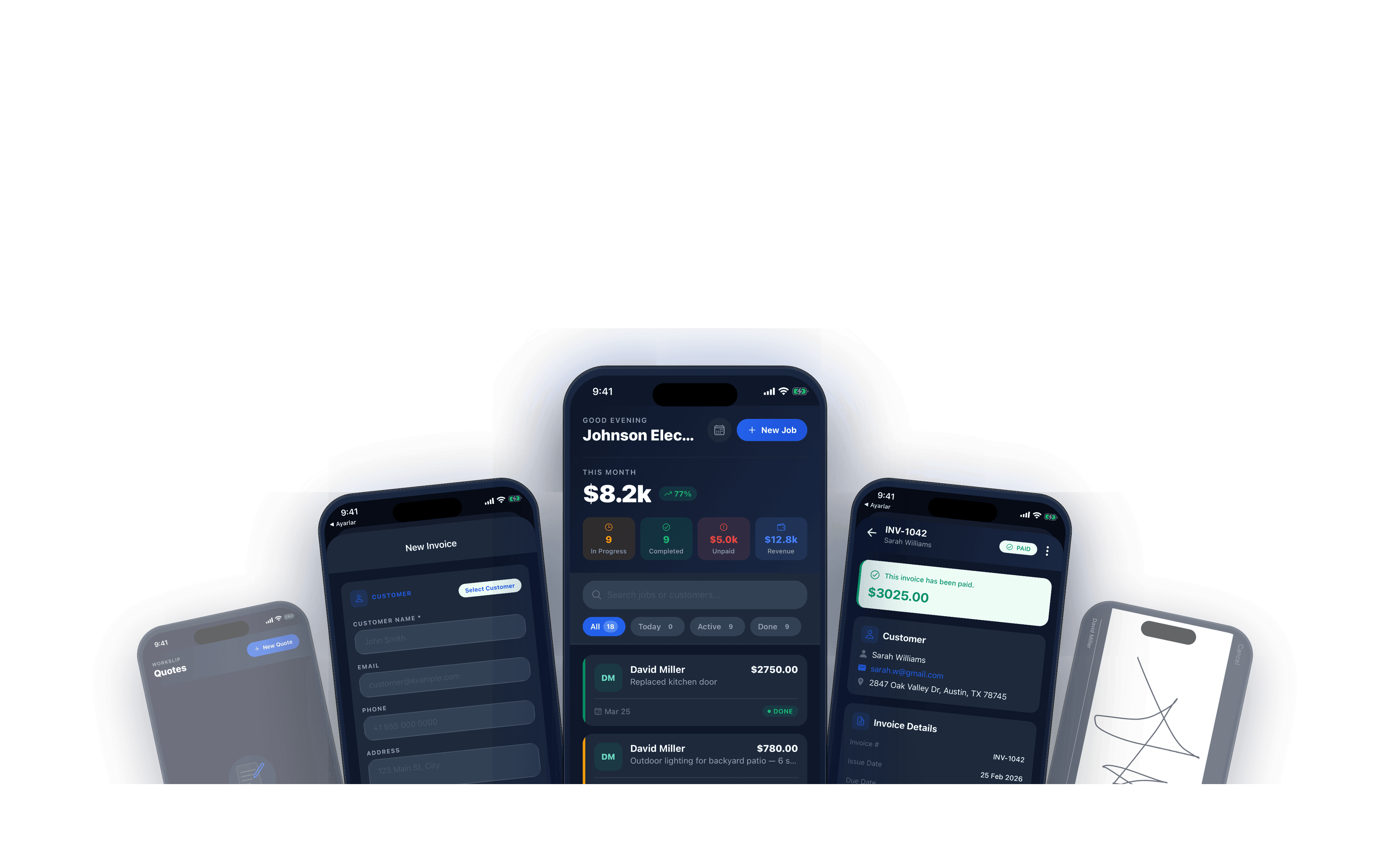 Workslip app - dashboard, invoicing, quotes, signatures, and job management