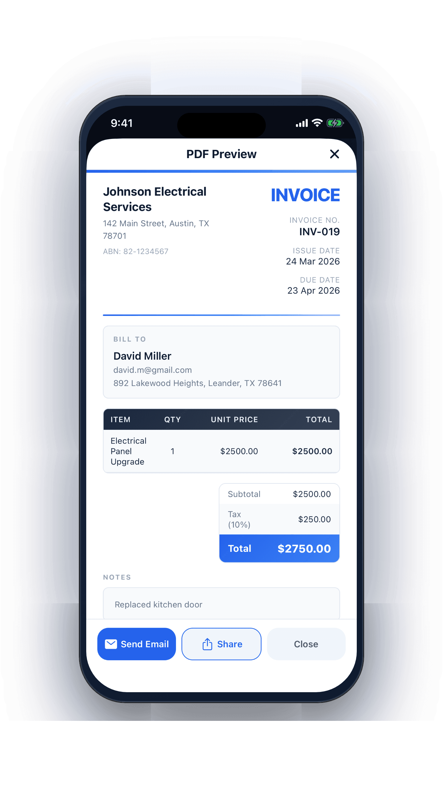 Professional PDF invoice preview