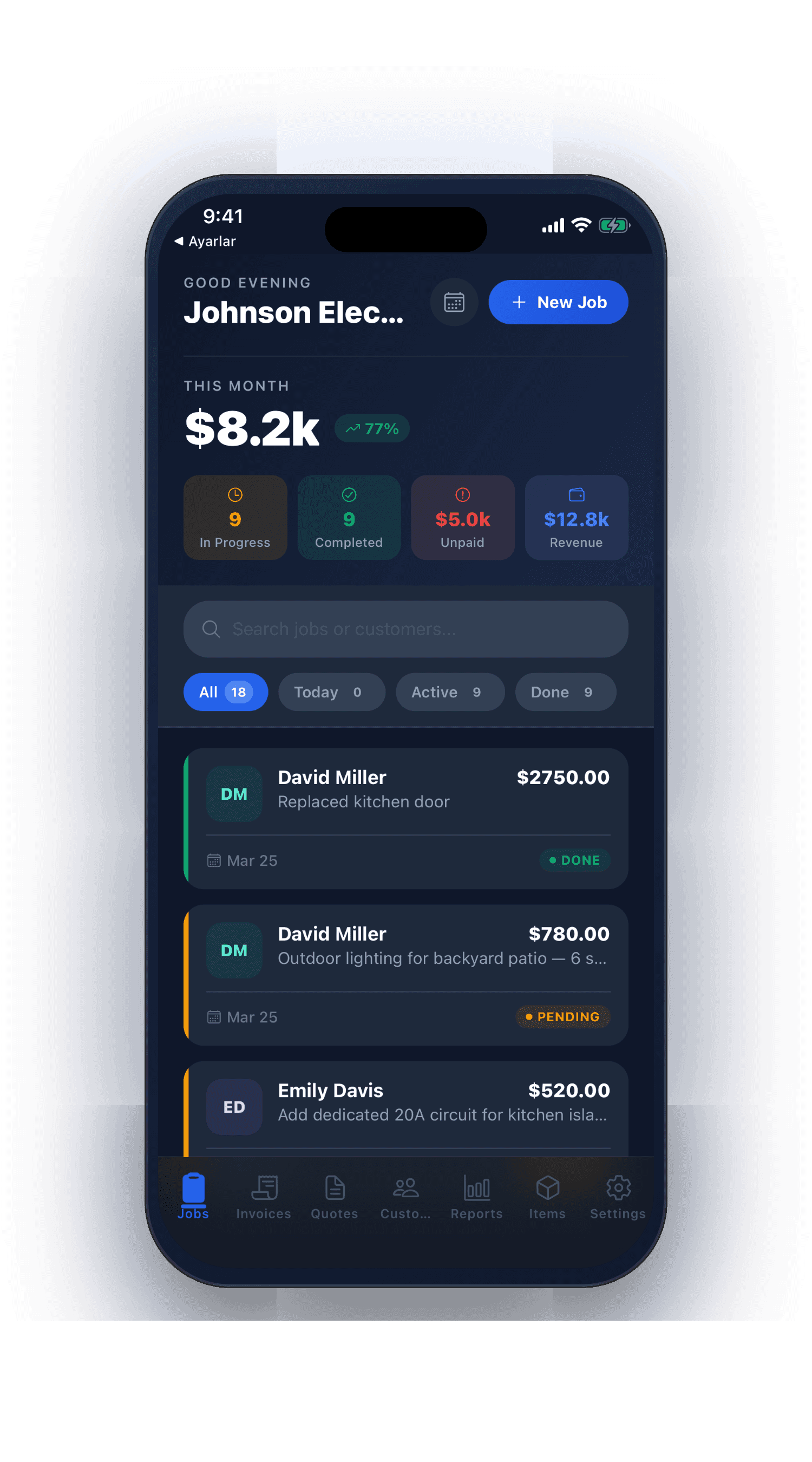 Team map view with active technicians